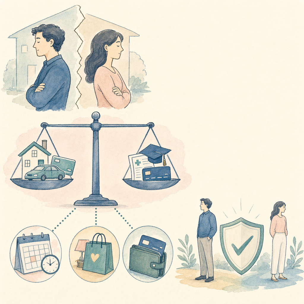 How are debts split in a divorce