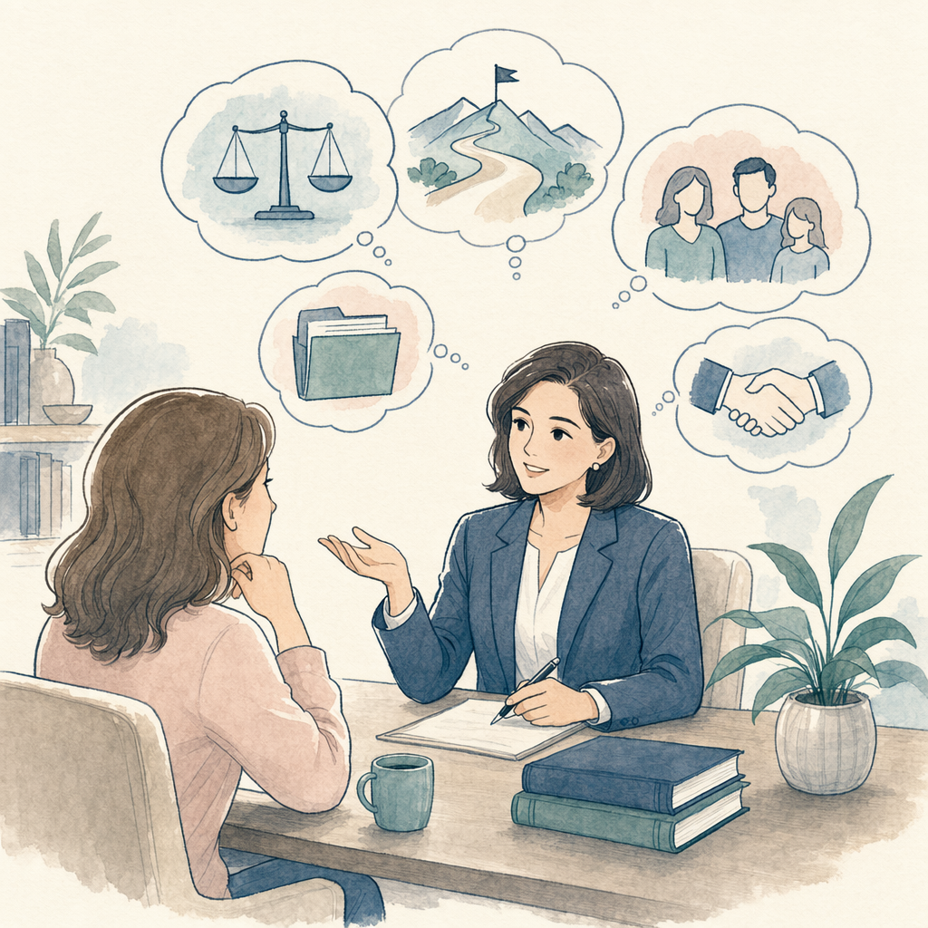 Questions about the lawyer’s approach and experience